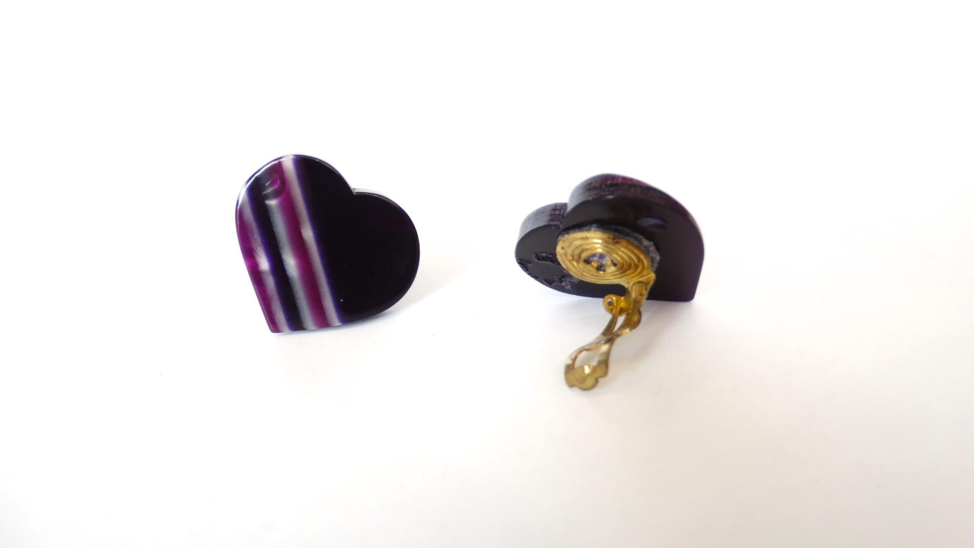 1970s Lea Stein Clip On Heart Earrings For Sale 3