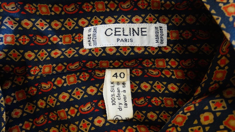 1980s Celine Printed PussyCat Bow Blouse at 1stDibs | versace floor tiles