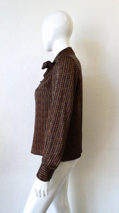 1980s Celine Printed PussyCat Bow Blouse