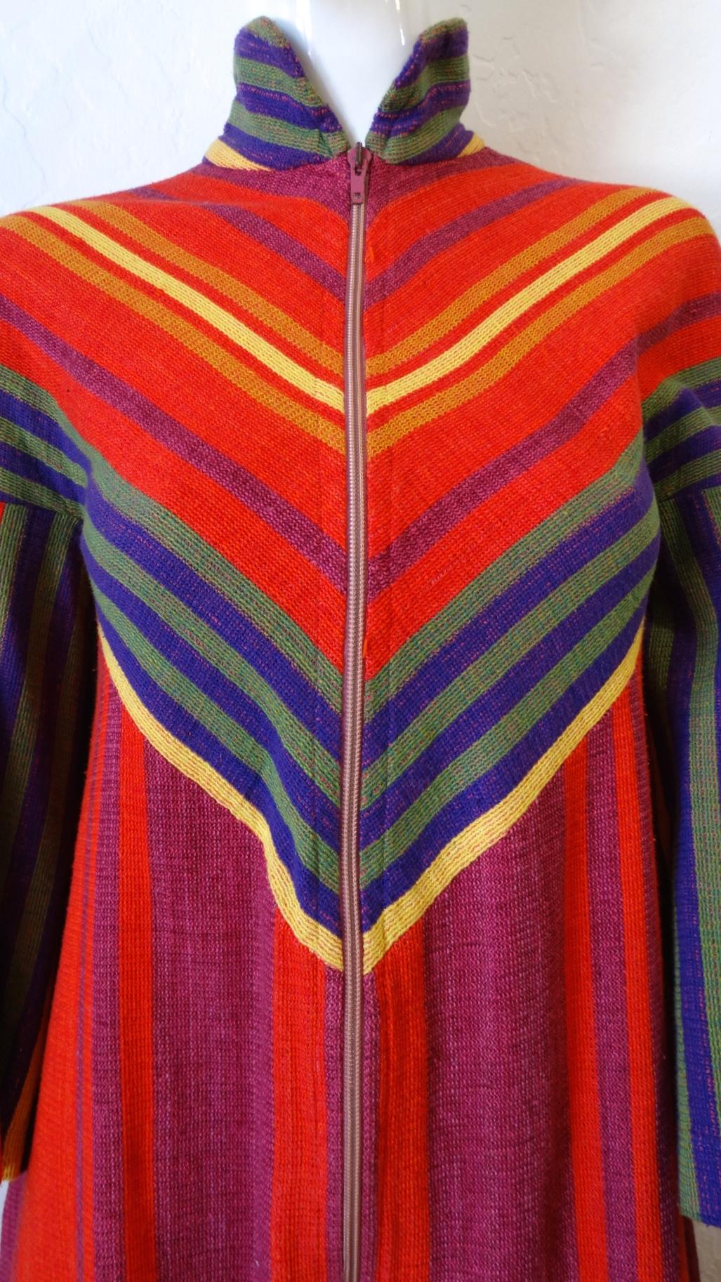 1970s Rikma Rainbow Asymmetrical Striped Zip-Up Dress  2