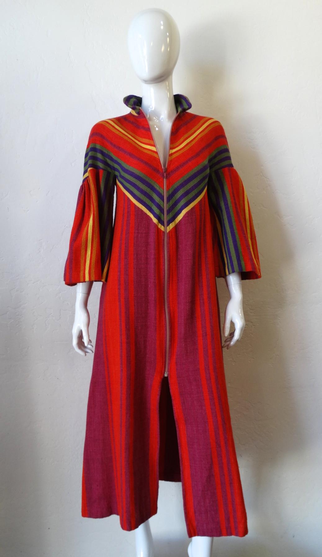 Women's or Men's 1970s Rikma Rainbow Asymmetrical Striped Zip-Up Dress 