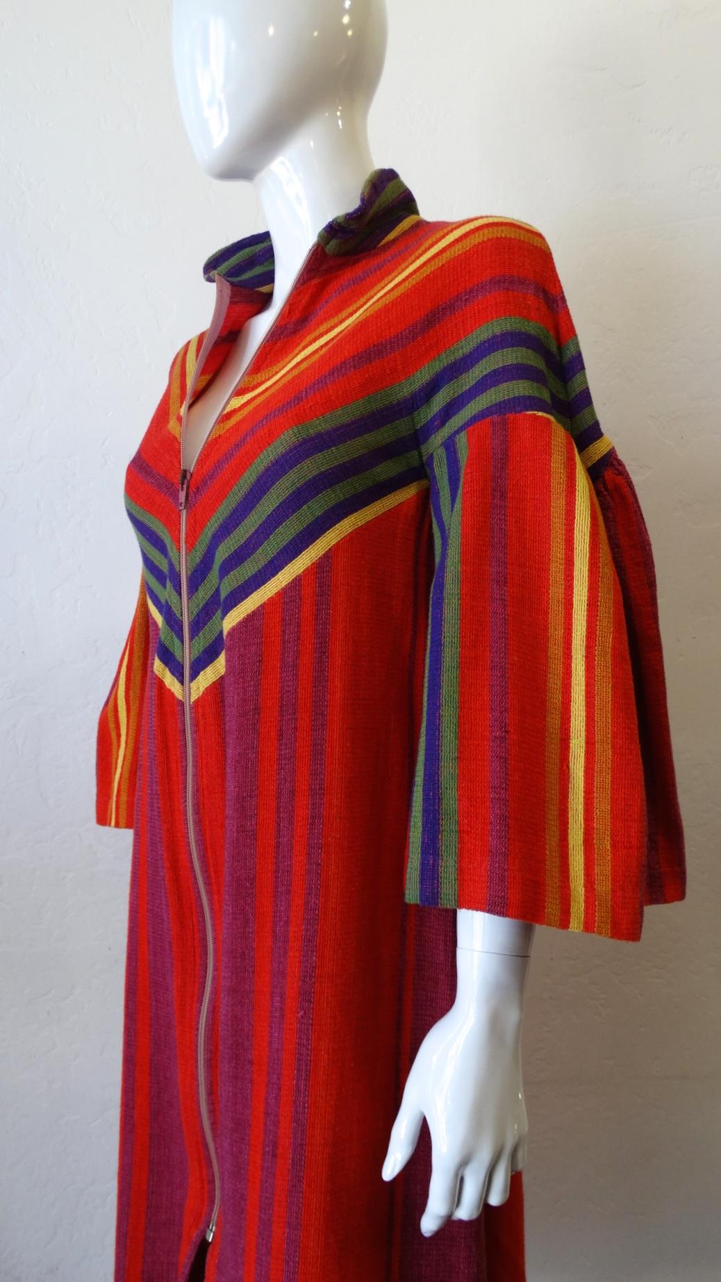 Red 1970s Rikma Rainbow Asymmetrical Striped Zip-Up Dress 