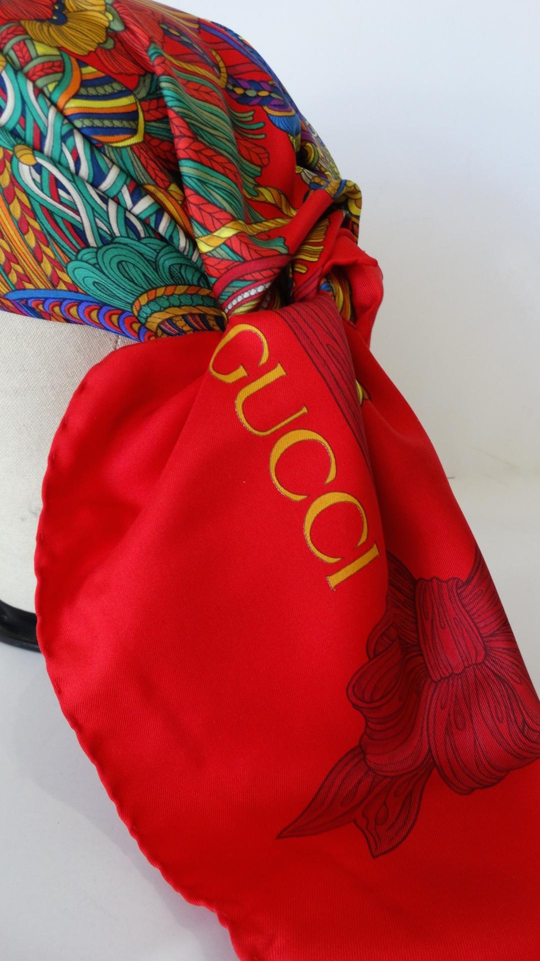 1980s Rare Gucci Tassel Pattern Silk Scarf  In Good Condition In Scottsdale, AZ