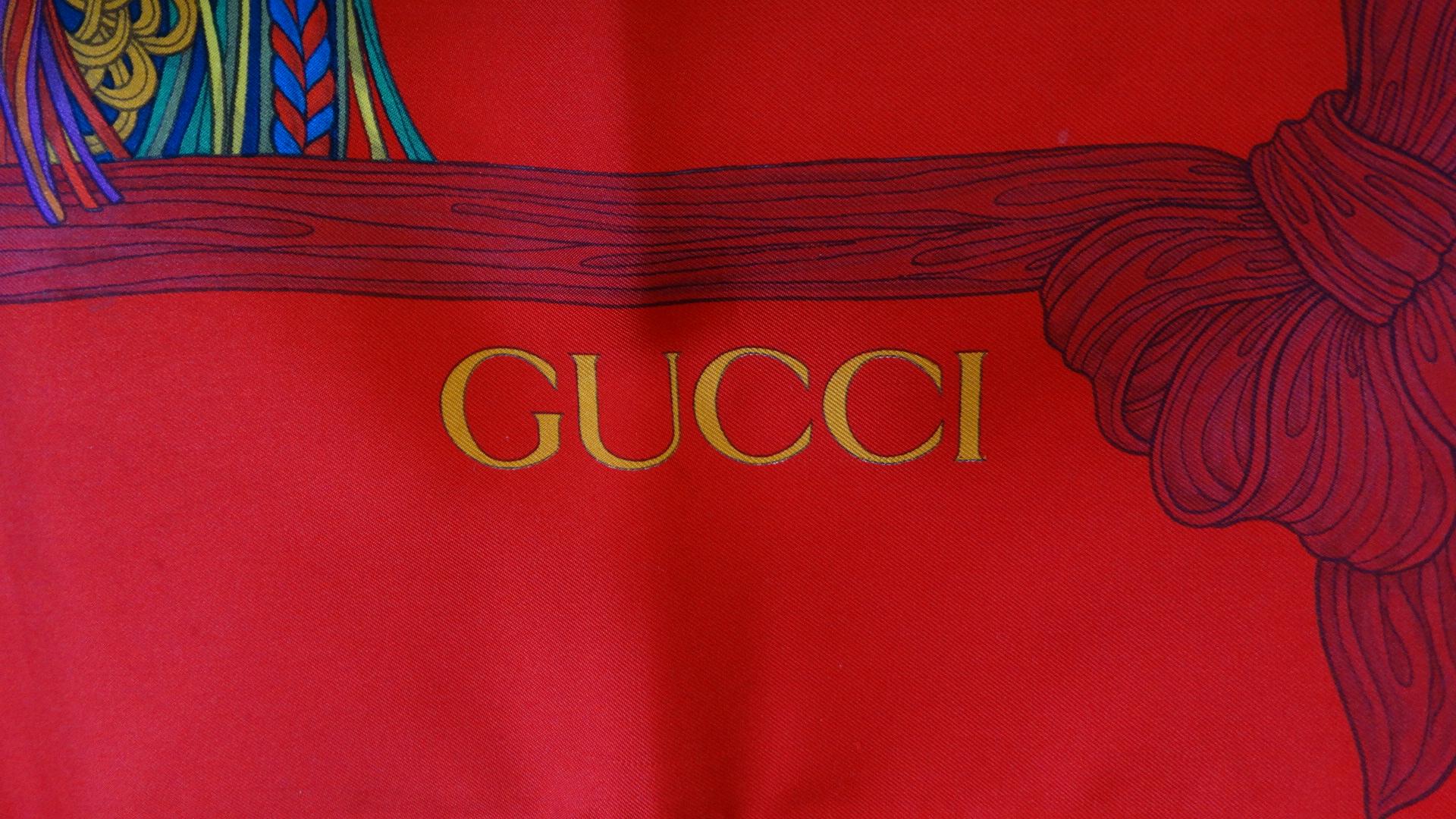 1980s Rare Gucci Tassel Pattern Silk Scarf  4