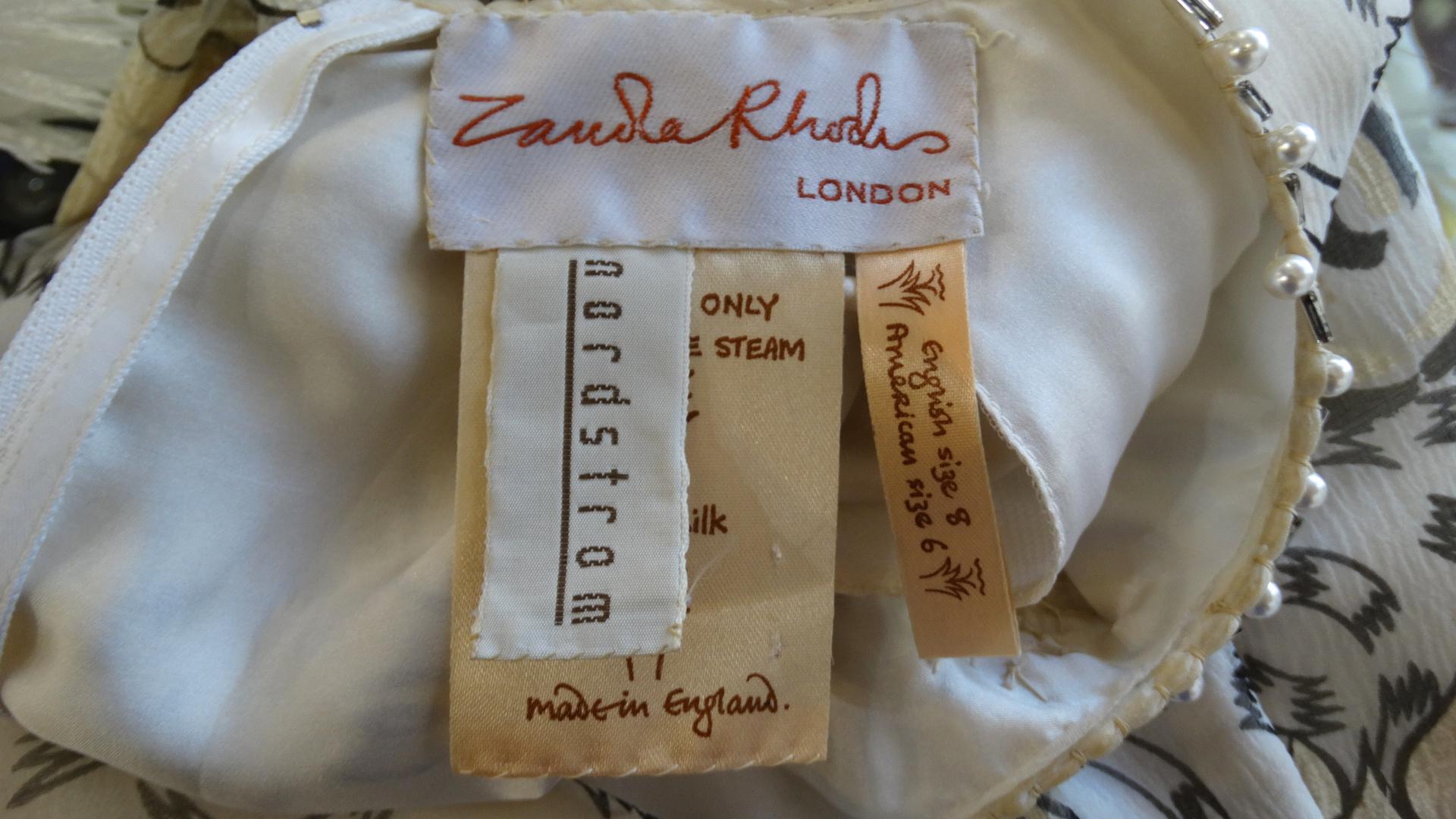 Gray 1980s Zandra Rhodes Abstract Motif Drop Waist Silk Dress For Sale