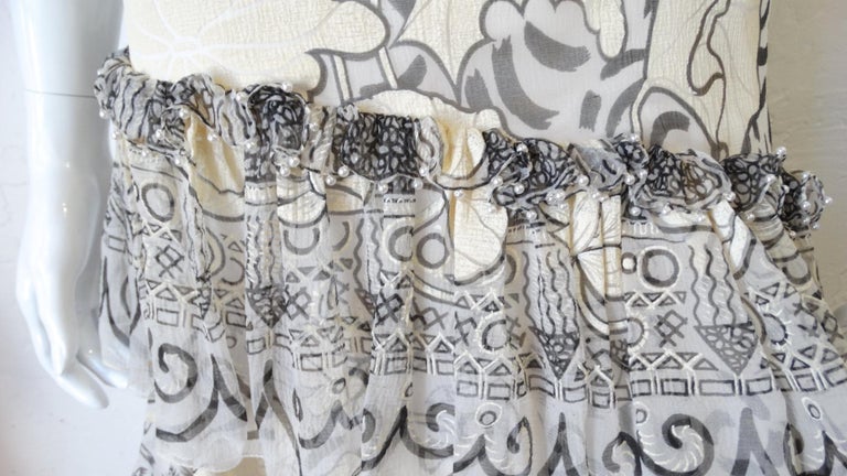 1980s Zandra Rhodes Abstract Motif Drop Waist Silk Dress For Sale 1