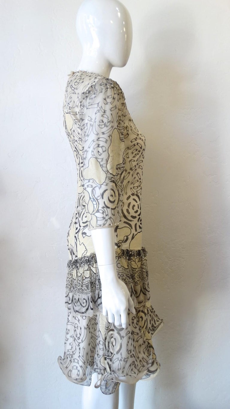 Women's 1980s Zandra Rhodes Abstract Motif Drop Waist Silk Dress For Sale