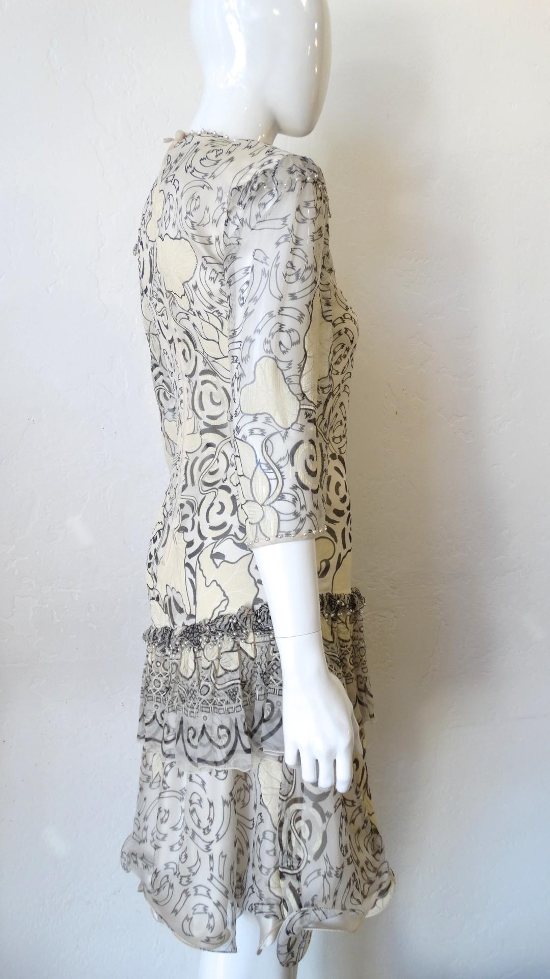 1980s Zandra Rhodes Abstract Motif Drop Waist Silk Dress For Sale 7