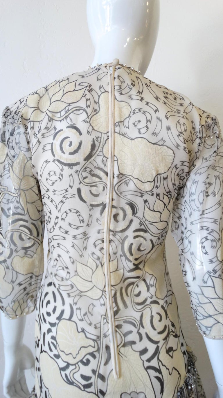 1980s Zandra Rhodes Abstract Motif Drop Waist Silk Dress For Sale 6