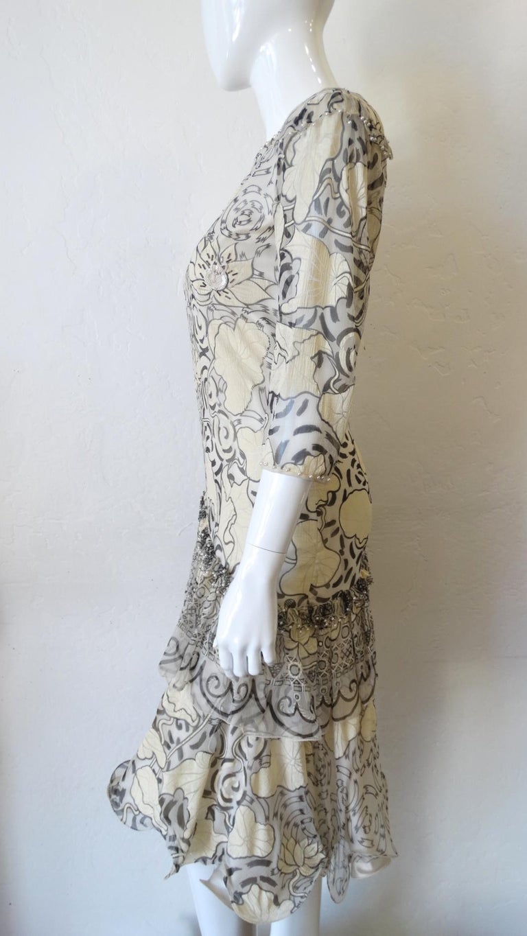 1980s Zandra Rhodes Abstract Motif Drop Waist Silk Dress For Sale 2