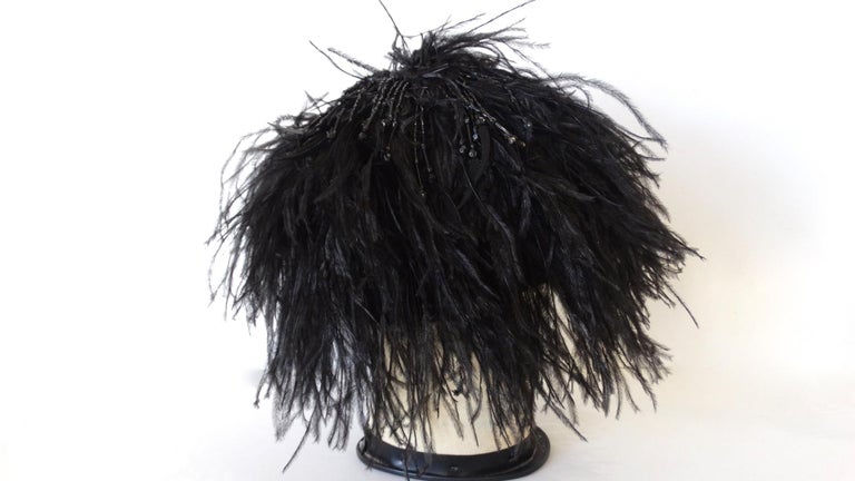 Women's or Men's Giorgio Armani Beaded Ostrich Feather Statement Beanie  For Sale