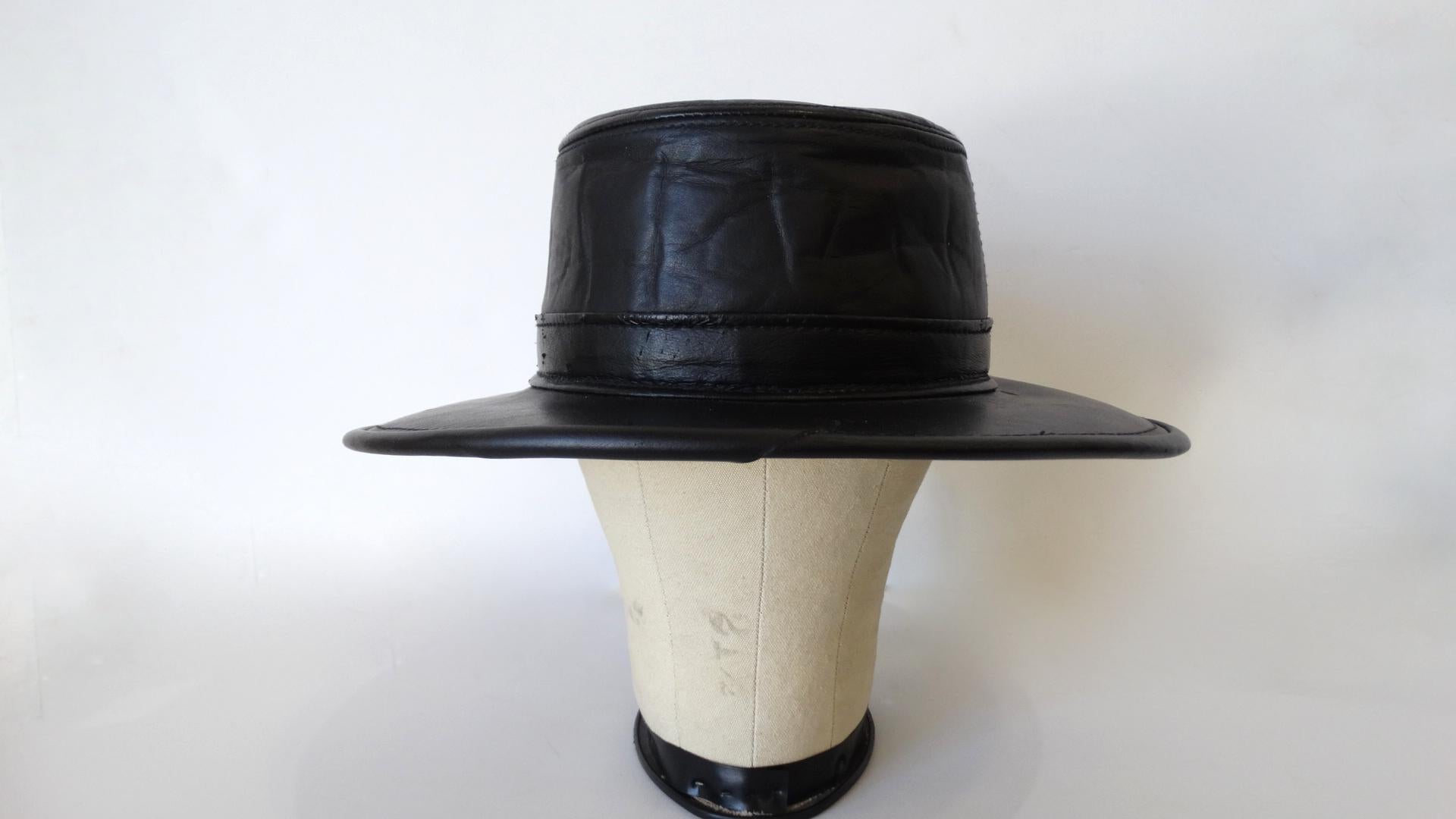 Women's or Men's Henschel Black Genuine Leather Wide Brim Boater Hat