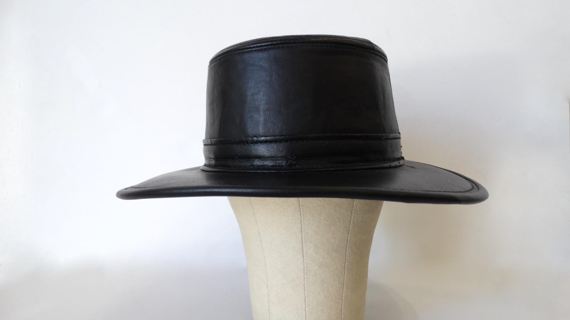 Henschel Black Genuine Leather Wide Brim Boater Hat 3