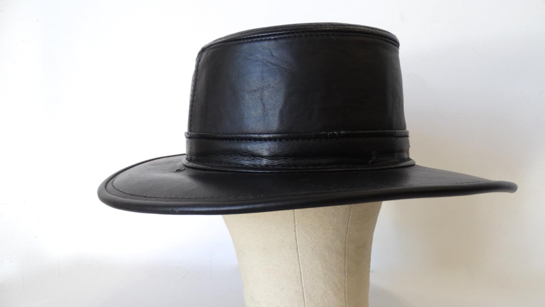 Henschel Black Genuine Leather Wide Brim Boater Hat 1