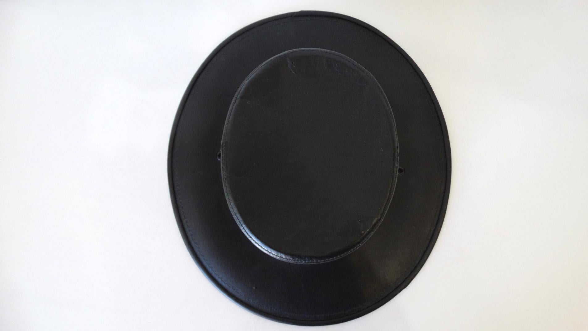 Henschel Black Genuine Leather Wide Brim Boater Hat 4