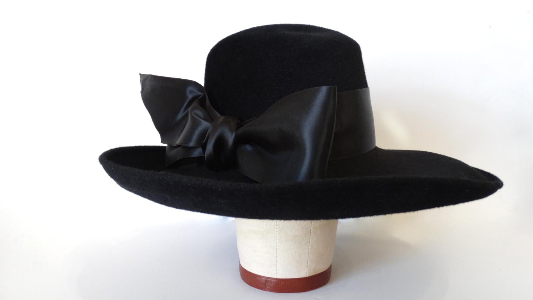 Women's or Men's 1960s Leslie James Genuine Black Velour Wide Brim Bowler Hat