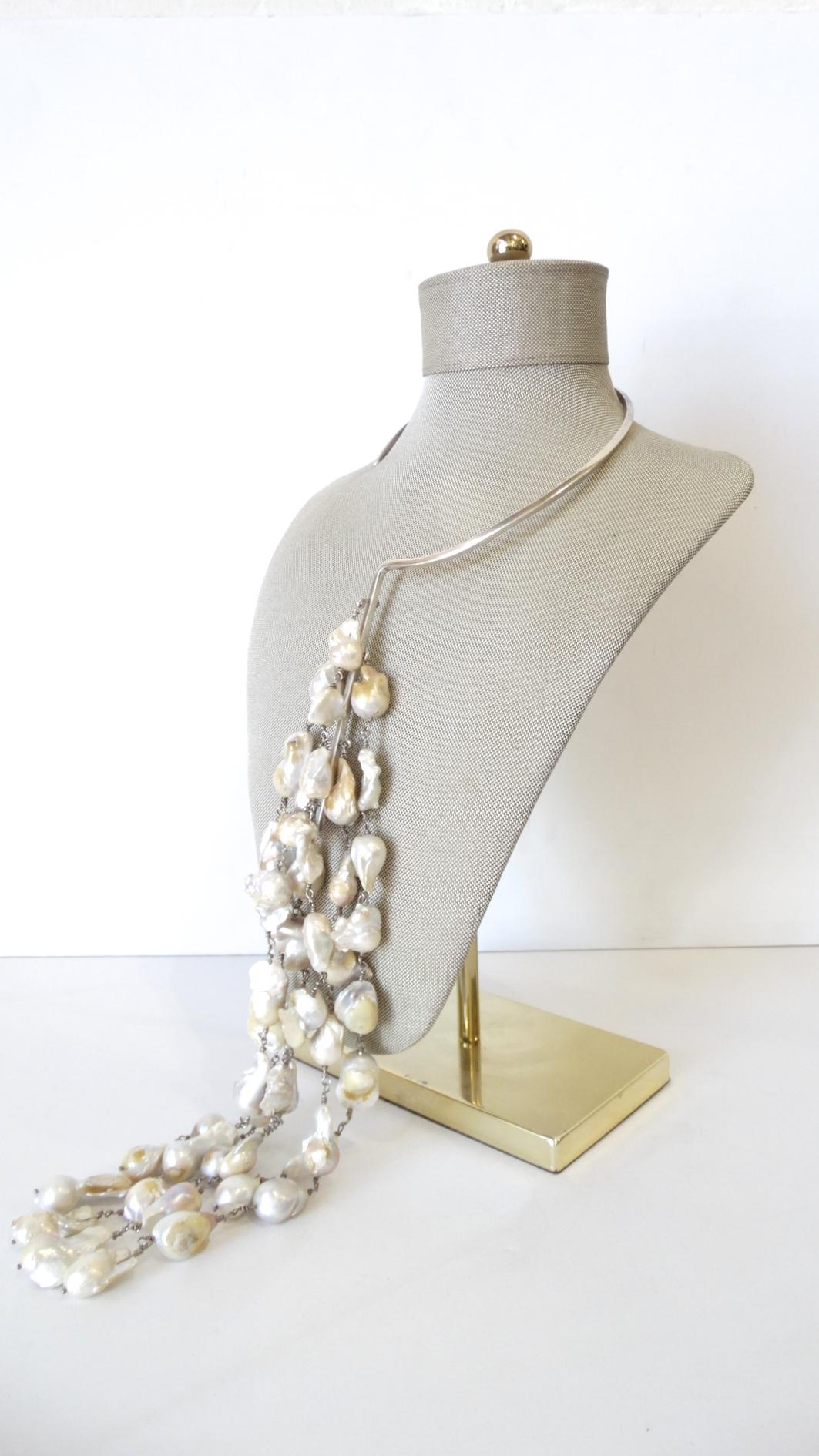 Sterling Silver Multistrand Baroque Pearl Statement Necklace  6