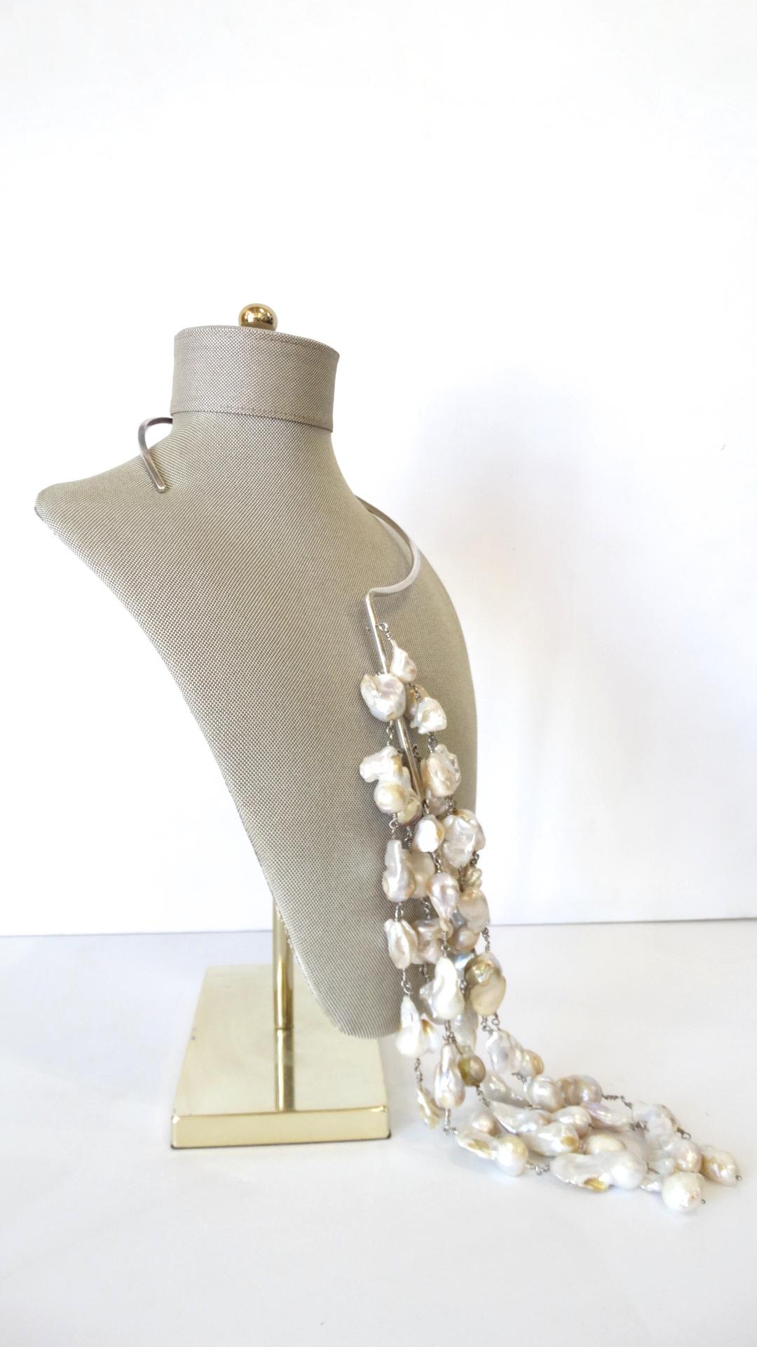 Sterling Silver Multistrand Baroque Pearl Statement Necklace  1