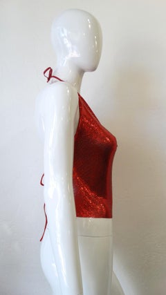 1970s Whiting and Davis Red Metal Mesh Halter Top