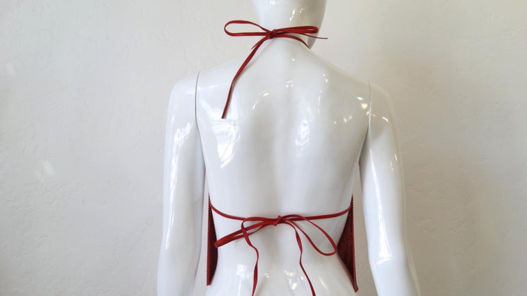 1970s Whiting and Davis Red Metal Mesh Halter Top at 1stDibs