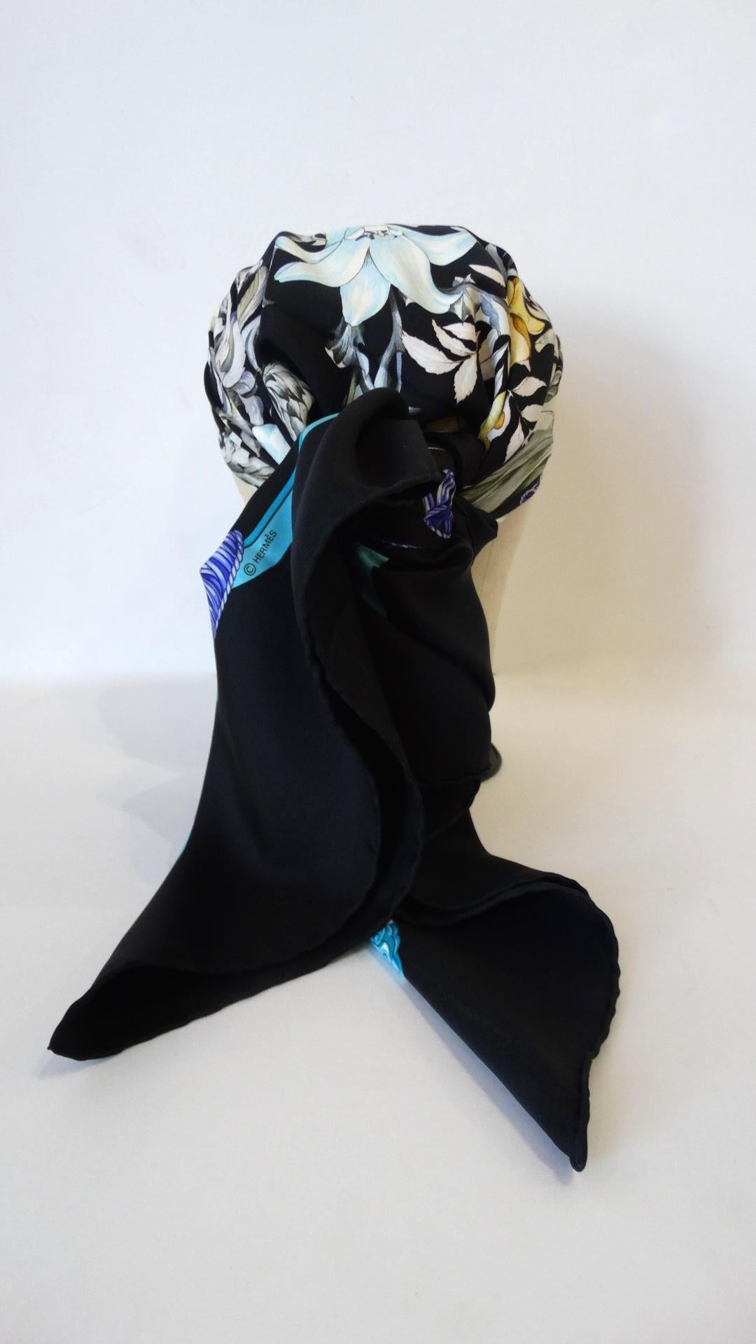 Black 1972 Rare Hermes Regina Silk Scarf