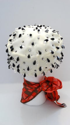 1960s Christian Dior Beaded Pill Box Silk Hat