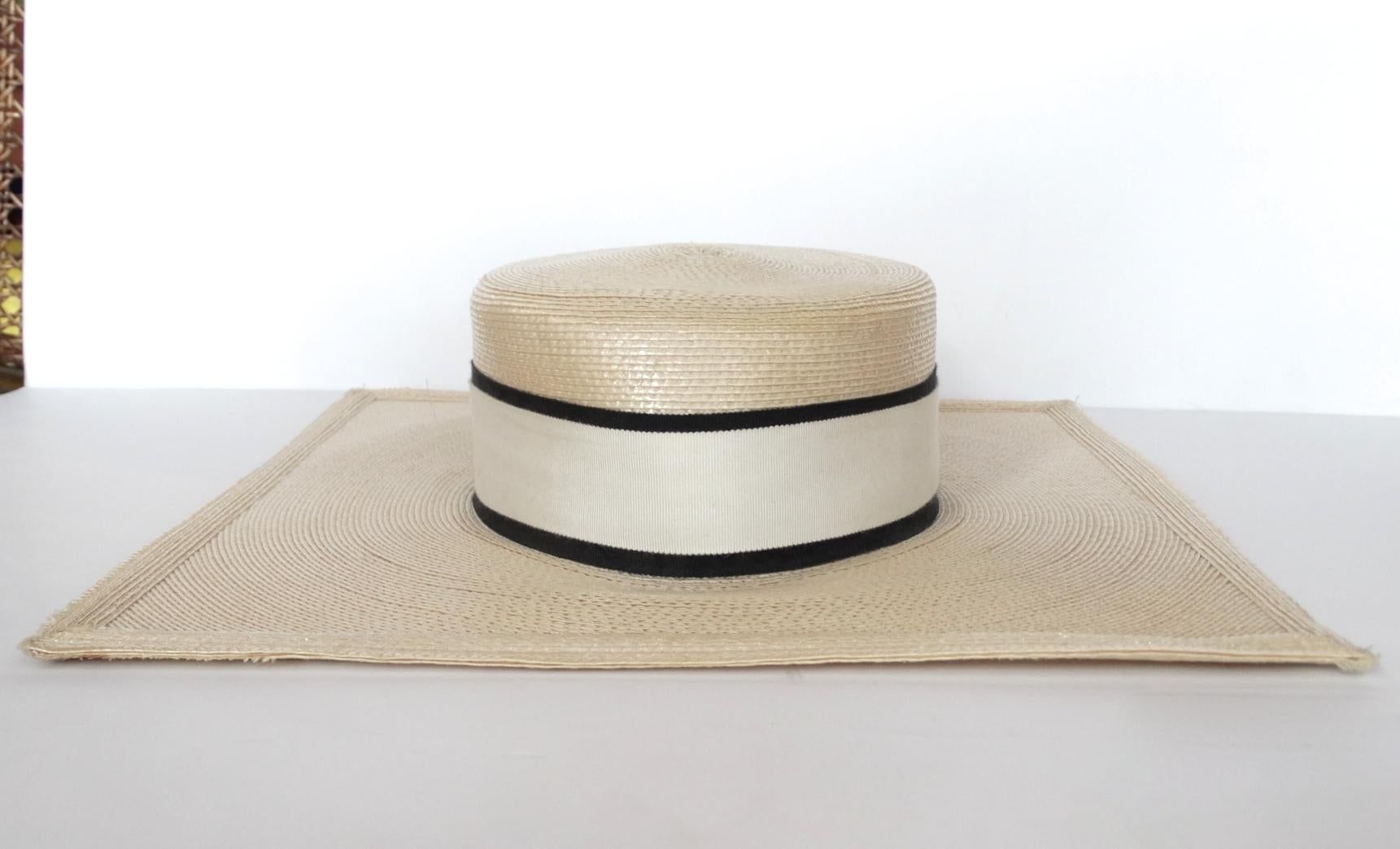1970s Yves Saint Laurent Square Brim Boater Hat In Good Condition In Scottsdale, AZ
