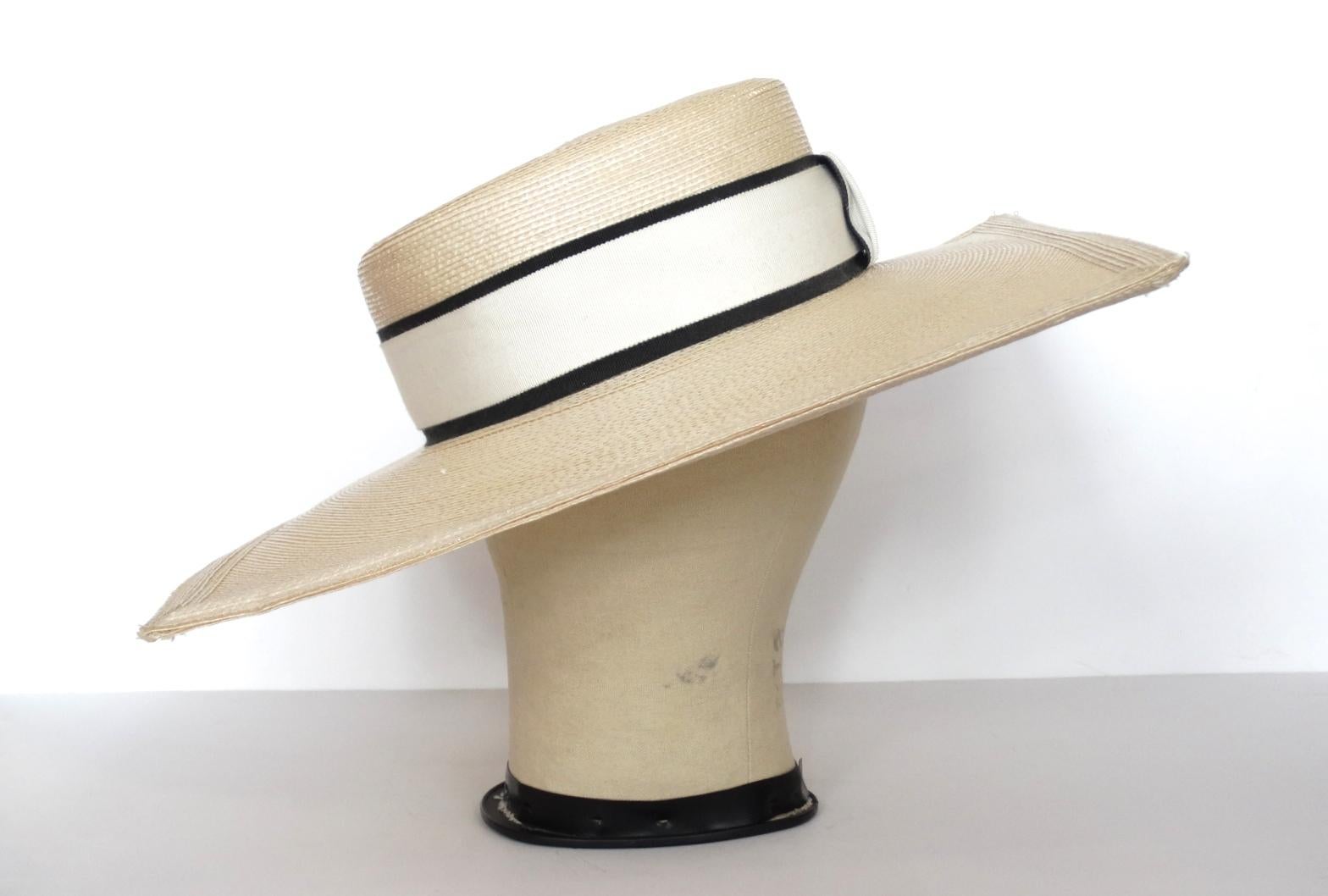 1970s Yves Saint Laurent Square Brim Boater Hat 6