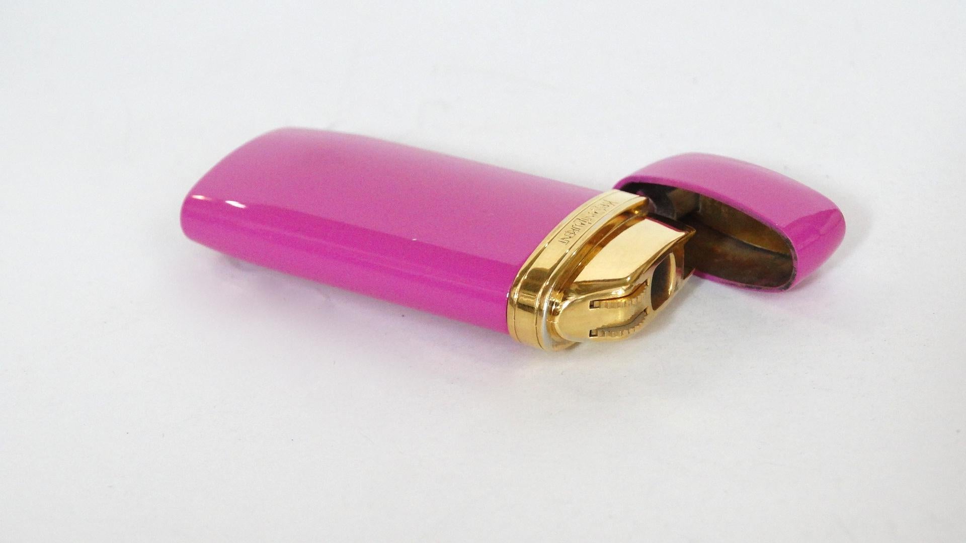 Rare 1960s Yves Saint Laurent Mini Louisiane Pink Lighter  In Good Condition In Scottsdale, AZ