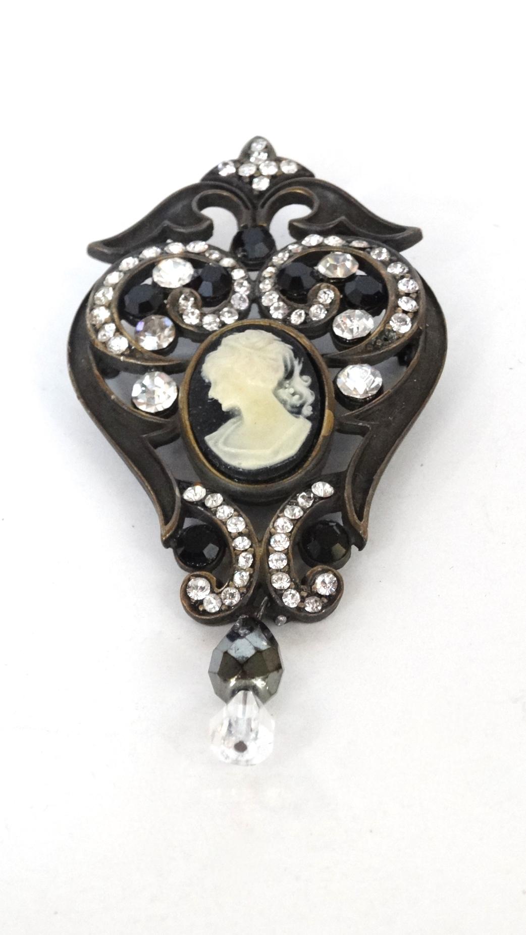  Crystal Encrusted Victorian Style Brooch  1