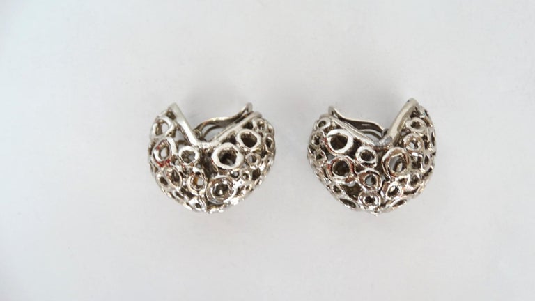 Boucles D'oreilles Clips Vintage Poggi Paris Signées - Métal Argenté, Occasion