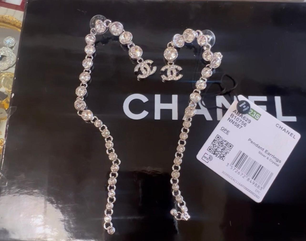 Chanel 2023 Silver Crystal Chandelier Earrings 8