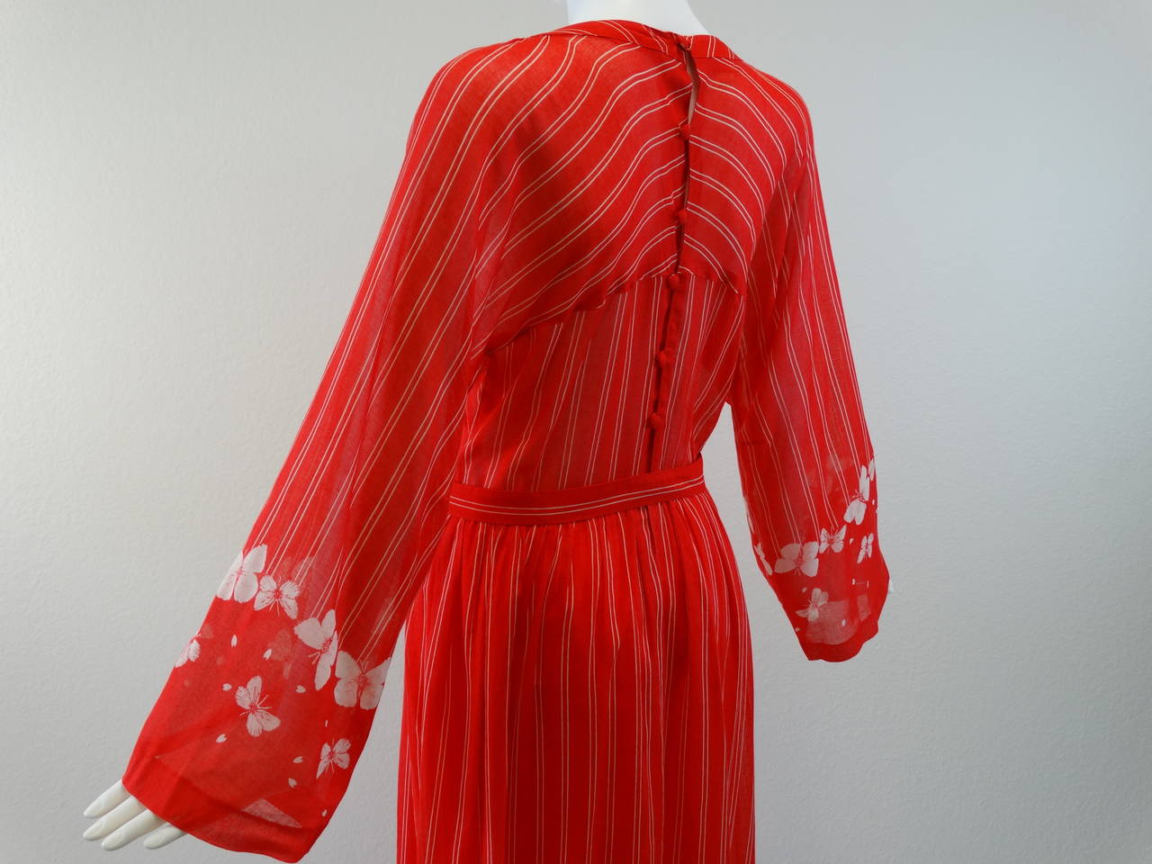 Hanae Mori Red Cotton Butterfly Maxi Dress, 1970s  2