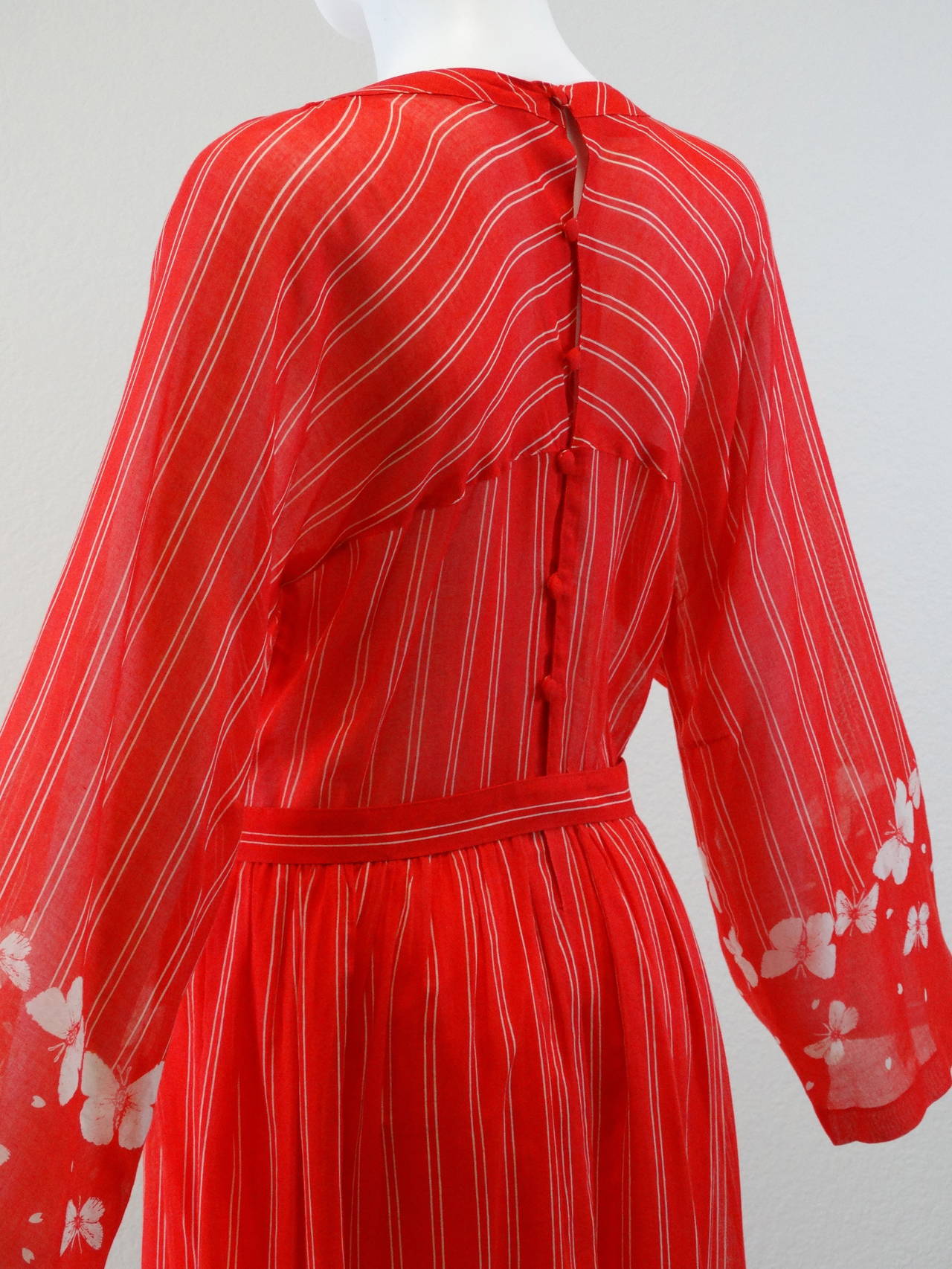 Women's Hanae Mori Red Cotton Butterfly Maxi Dress, 1970s 