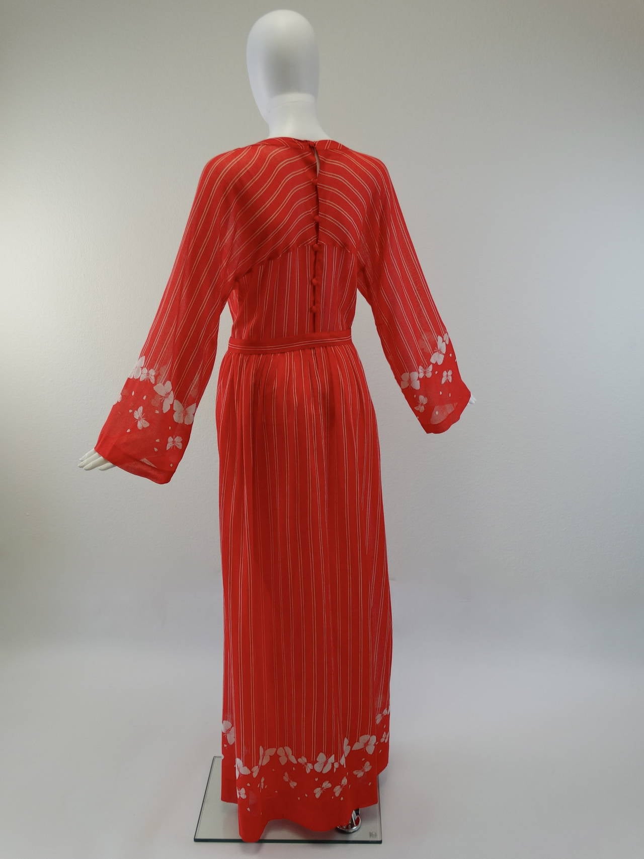 Hanae Mori Red Cotton Butterfly Maxi Dress, 1970s  1