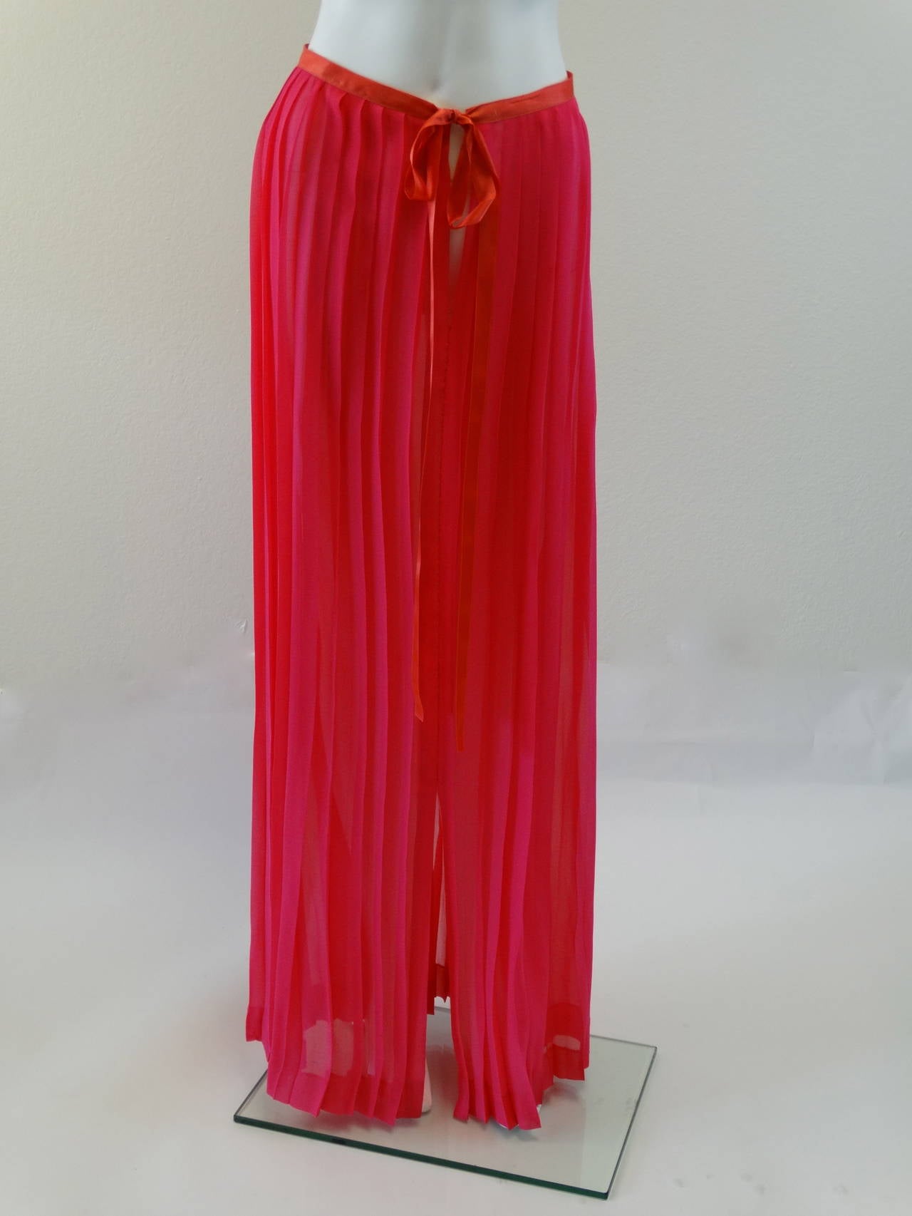 Women's Yves Saint Laurent Electric Pink Accordion Silk Dress Skirt Set, 1980s 