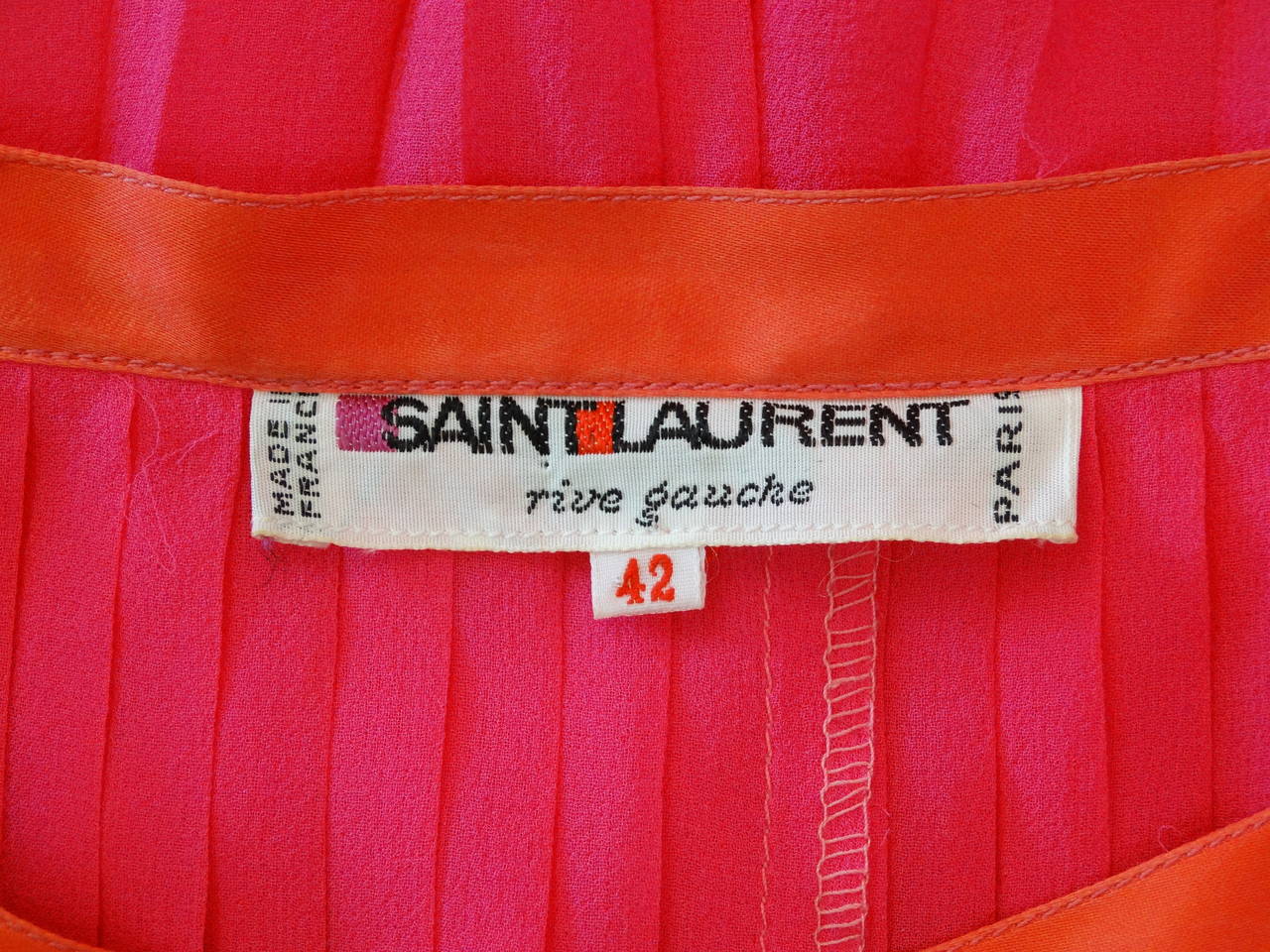 Red Yves Saint Laurent Electric Pink Accordion Silk Dress Skirt Set, 1980s 