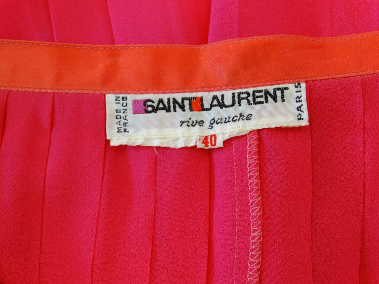 Yves Saint Laurent Electric Pink Accordion Silk Dress Skirt Set, 1980s  1