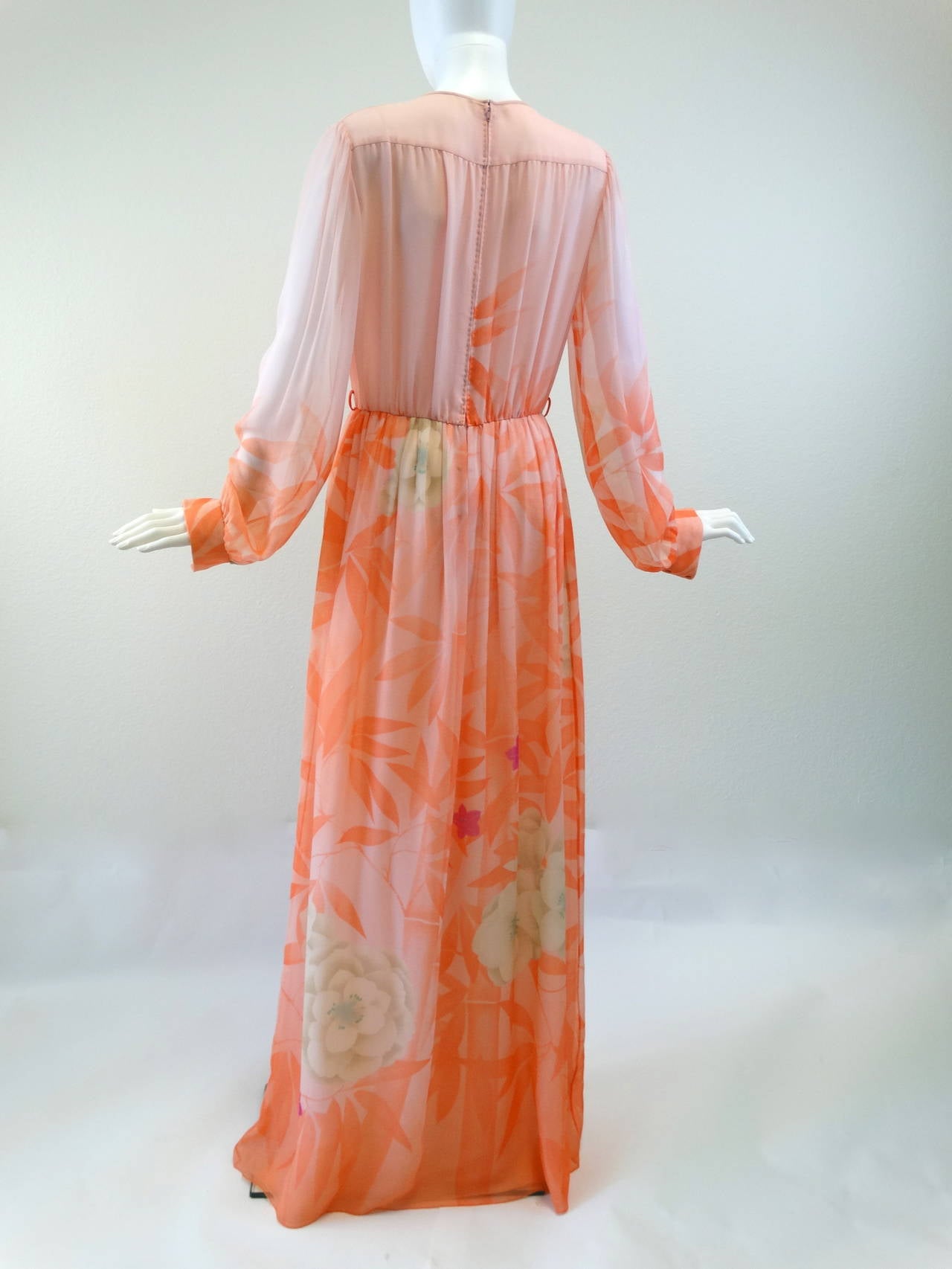 Hanae Mori Floral Silk Chiffon Dress, 1980s  1