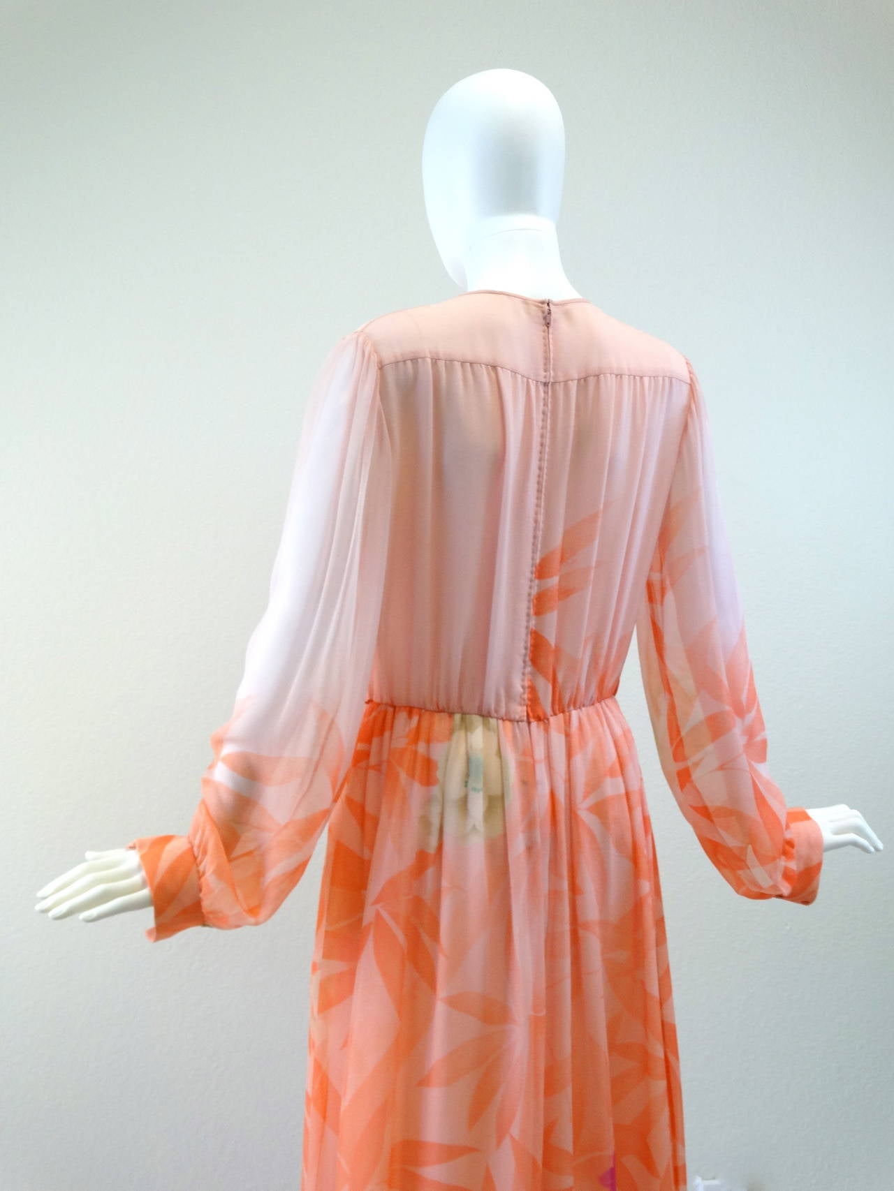 Women's Hanae Mori Floral Silk Chiffon Dress, 1980s