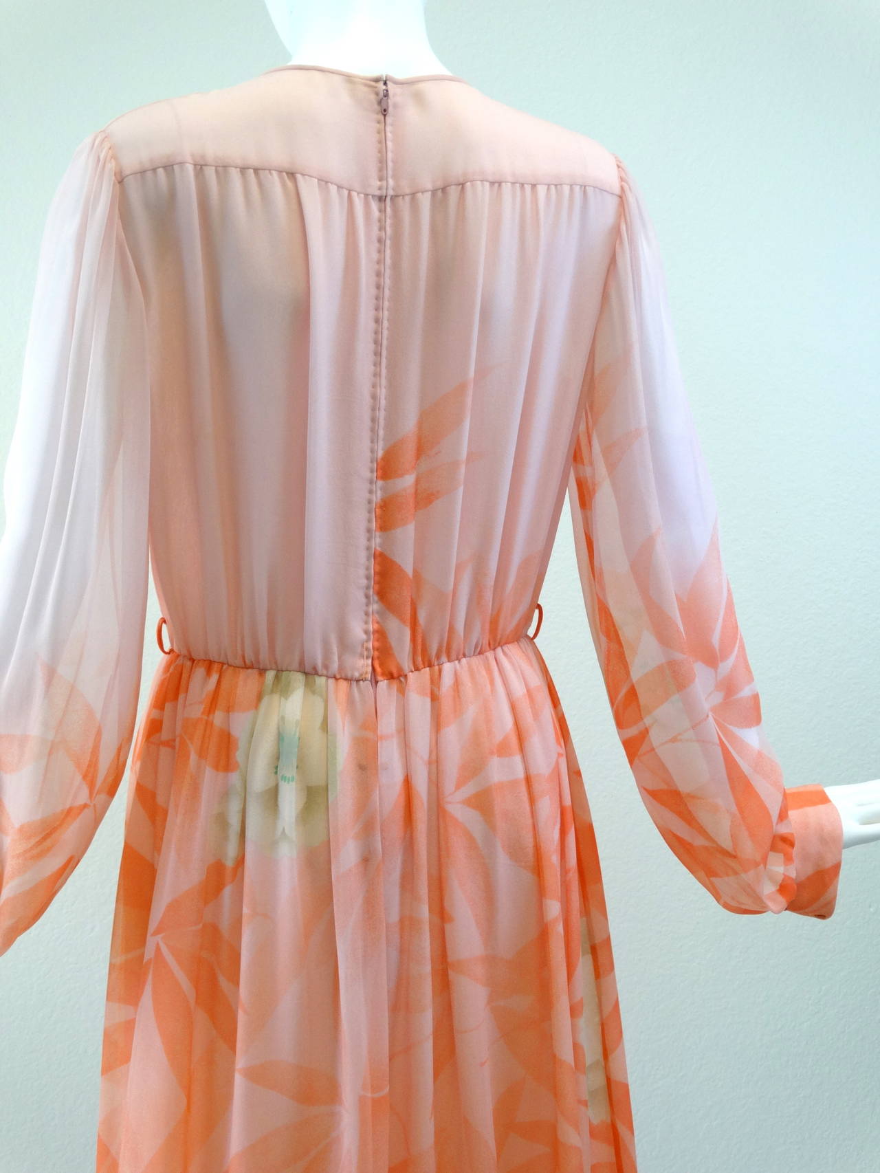 Hanae Mori Floral Silk Chiffon Dress, 1980s 2