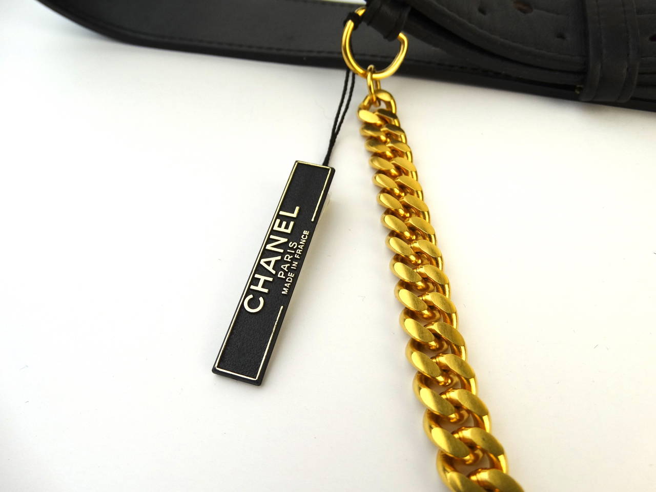 1996 Black Leather Chanel Belt with Gold Chain 1