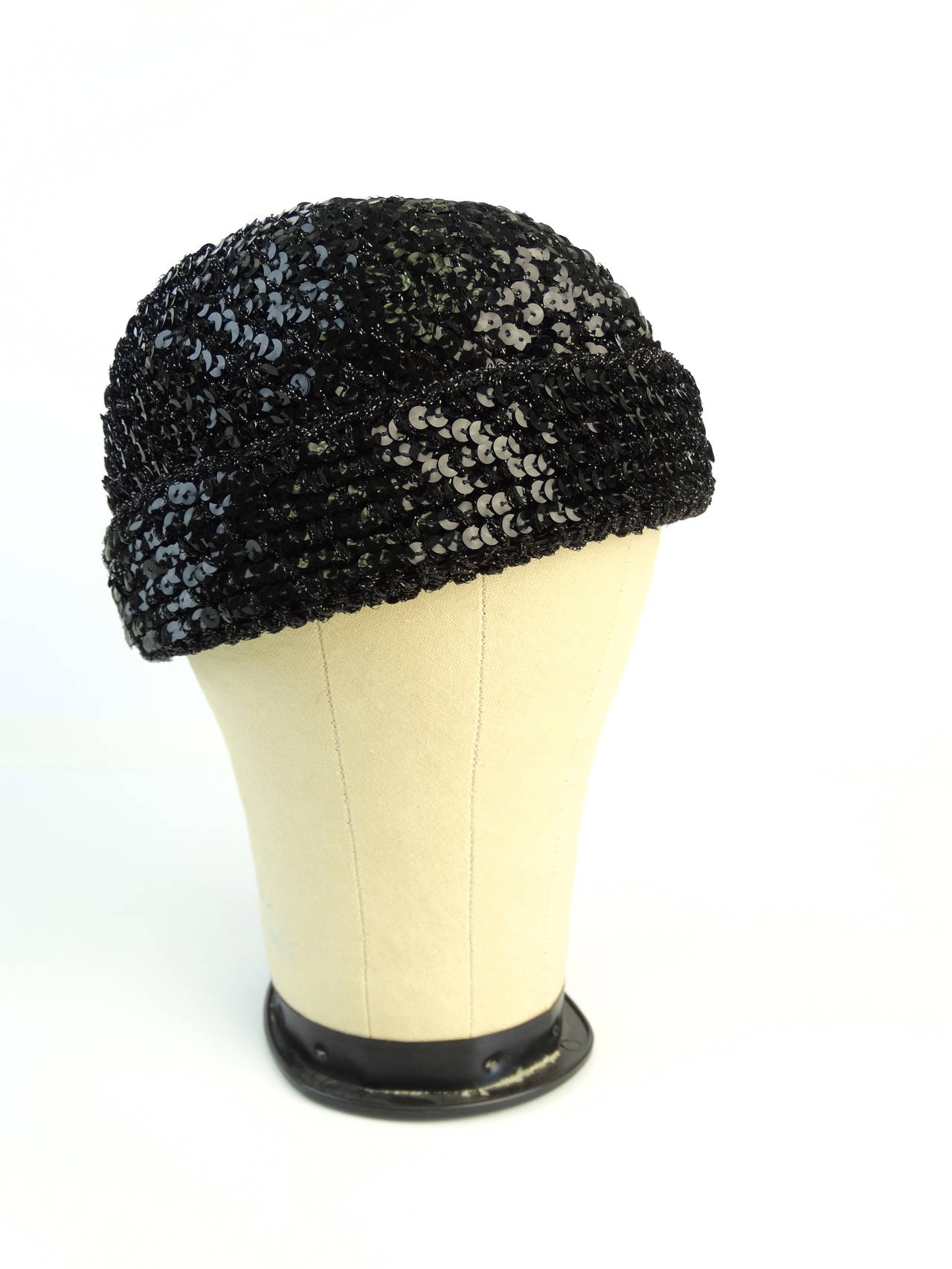 1970s Halston Sequins Disco Skull Cap Hat 1