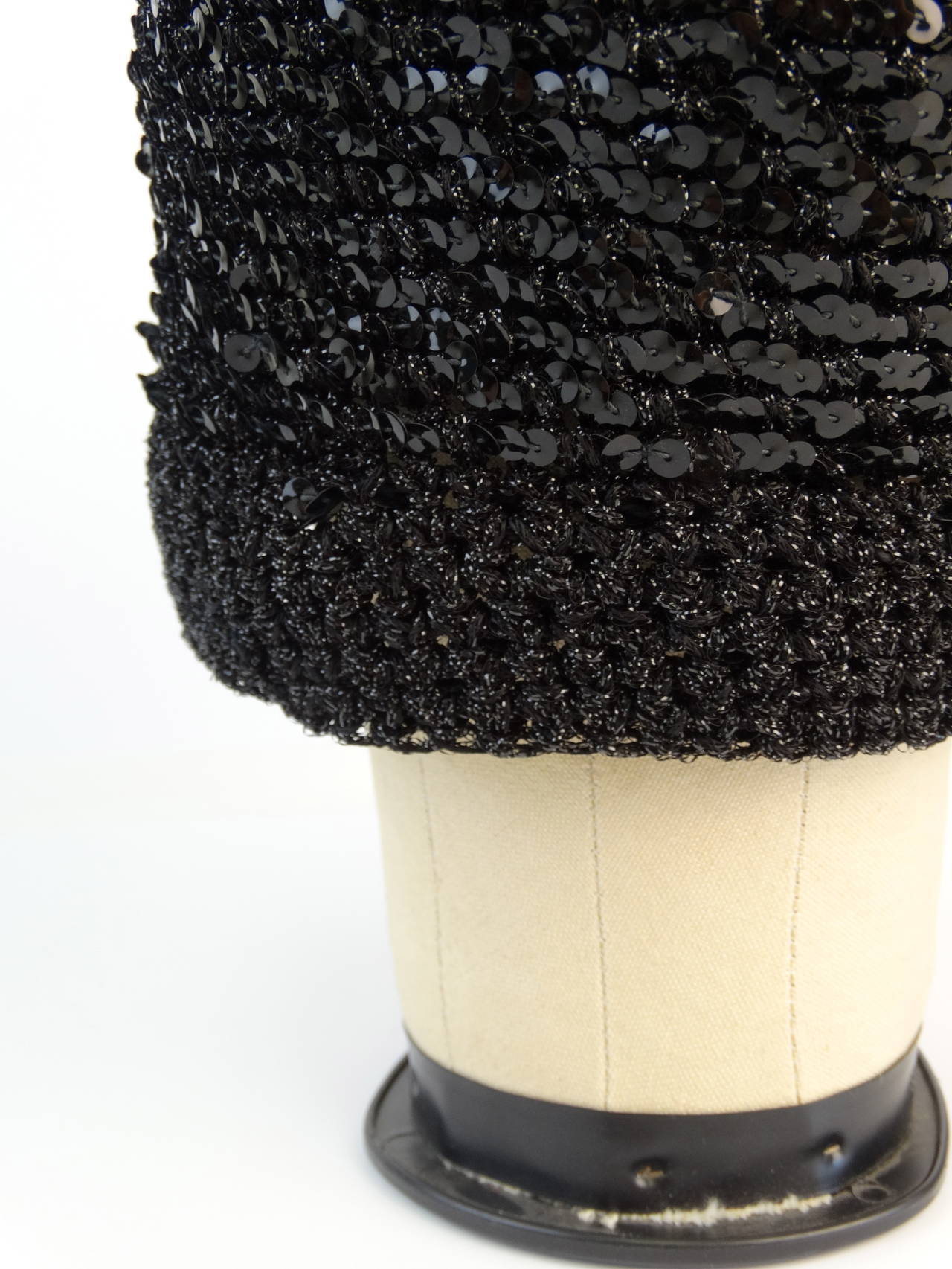 Black 1970s Halston Sequins Disco Skull Cap Hat