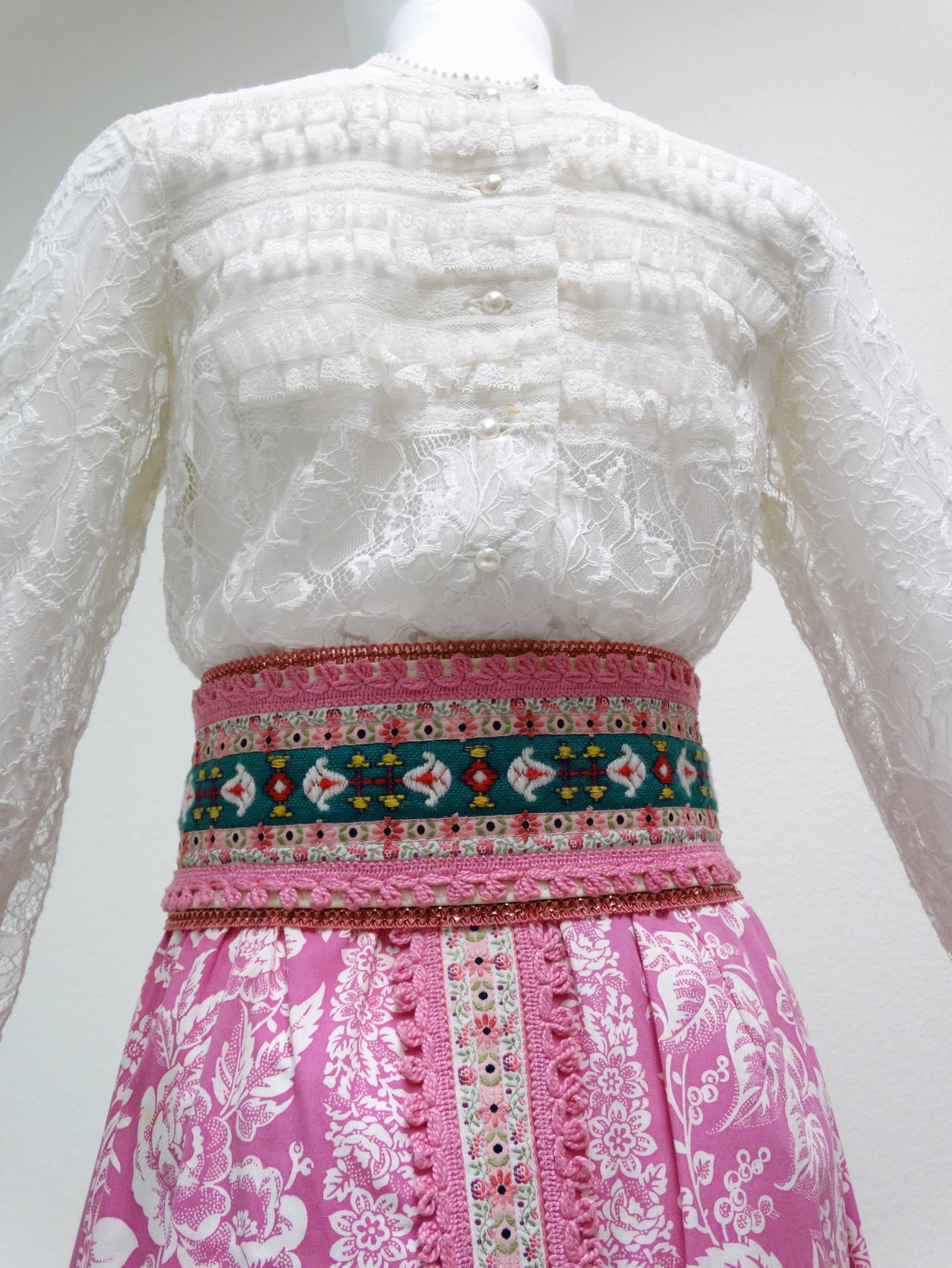 1970s Mauser Wodell Two Piece Lace Blouse and Floral Baumwolle Skirt 3
