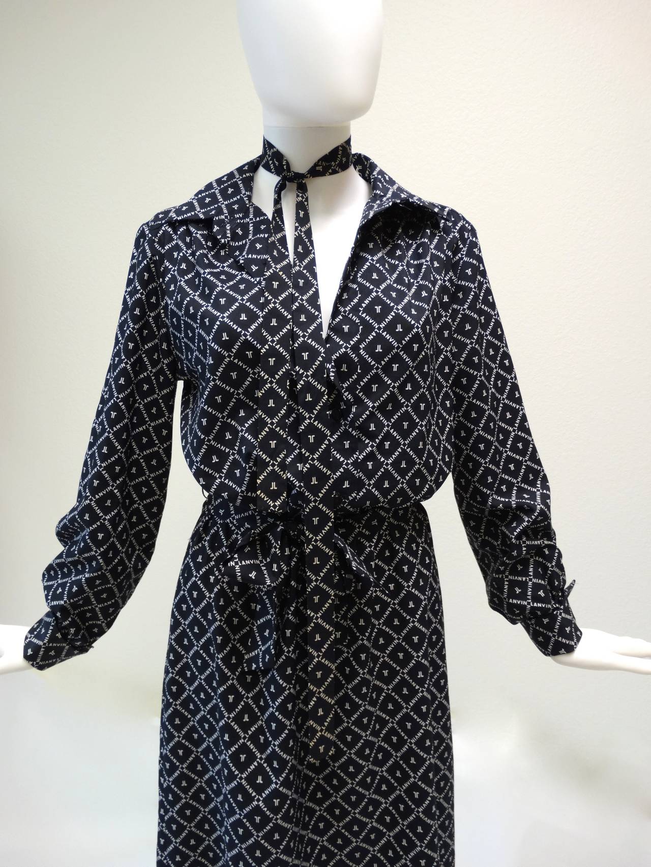 1960s Black White Lanvin Monogram Shirt Dress 4