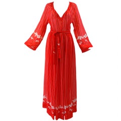 Hanae Mori Red Cotton Butterfly Maxi Dress, 1970s 
