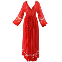 1970s Hanae Mori Red Cotton Butterfly Maxi Dress 5