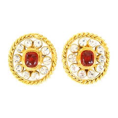 1980's Chanel  Red Gripox with Rhinestone Earrings
