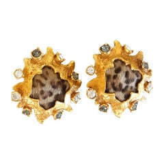 1980s Christian Lacroix Leopard Stud Earrings